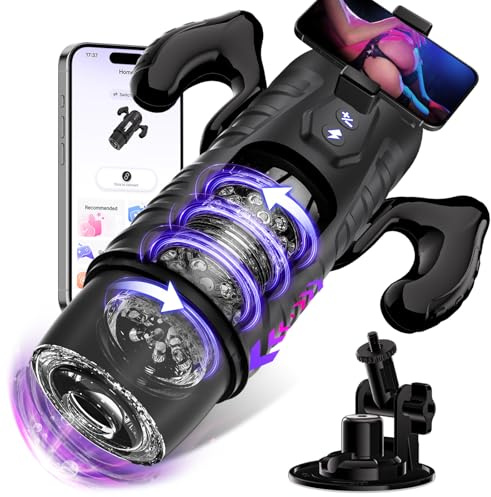 Male Masturbator Sex Toys for Men - EINSEO Adult Toy 7 Thrusting & Rotating Modes with Handle, Phone Holder, and Suction Base, Automatic Penis Pump APP Control Male Stroker, Hands-Free Sex Machine