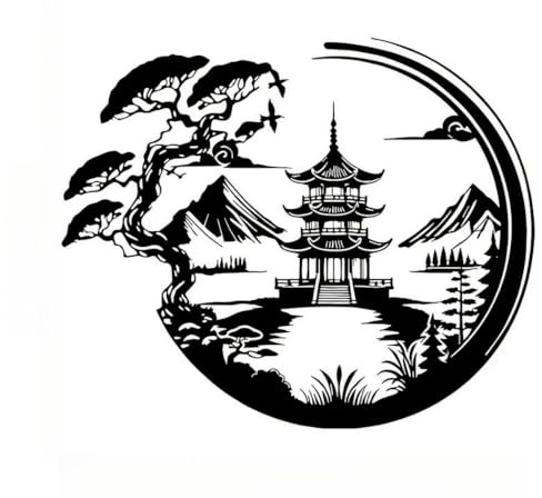 Xshelley11.8 inch Metal Wall Art,Bonsai Tree & Torii Gate Statue Mural,Japanese Style Room Decor Black Wall Art Home Decor for Living Room, Bedroom, Dining Room