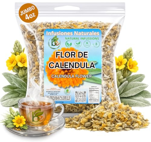 Calendula Herbal Tea – 4 oz (113 g) – Dried Marigold Flower Petals (Flores de Caléndula) – Loose Leaf Herbal Te, Culinary & Topical Use – Wildcrafted, Non-GMO, Gluten-Free – by BexpertsUSA