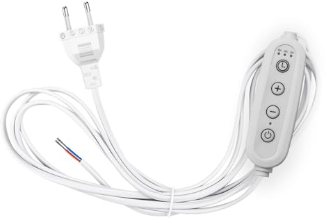 VIEVRE 1,5M Kabel mit Timer Schalter und Stecker, Stromkabel mit Stecker 110V-240V, Kabel mit Schalter und Countdown Timer für innen, Weihnachtsdeko, Kein Standby Verbrauch, Weiß,1A, 100W