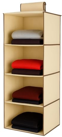 QILZO Organizador Armario Ropa 30x30x80cm, Organizador de Ropa de Tela 4 Estantes, Estantería Colgante Fijación Fácil, Almacenaje Armario Plegable, Organizador Camisetas, Pantalones