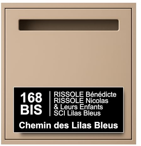 Plaque Boite aux Lettres Personnalisable - 24x10 cm - Numéro de Maison et Adresse - Gravée et Personnalisée - Signalétique Maison, Cabinet, Entreprise, Bureau, Etiquette avec Nom (Noir)