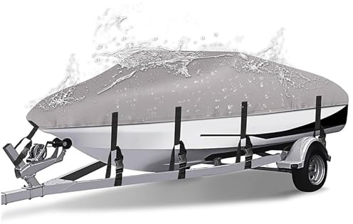 POIBNZ Bootsplane Außenboot Abdeckplane für Sea Ray 185 Sport 2010-2014, Anti-Staub Reißfest Trailerbar mit Gurt & Tragetasche, Allwetter Boot Cover Schutzhülle Schnellboote,A Grey