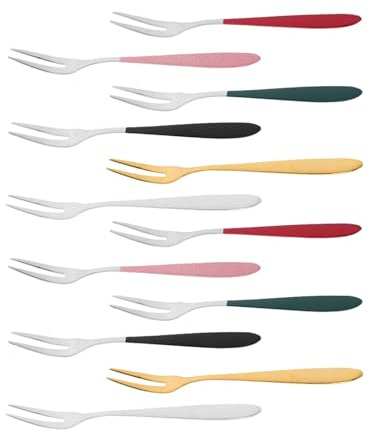 Cabilock Tenedores de Acero Inoxidable para Aperitivos y Postres 12 Unidades Multicolor Resistentes y Ergonómicos para Uso en Restaurantes y Eventos