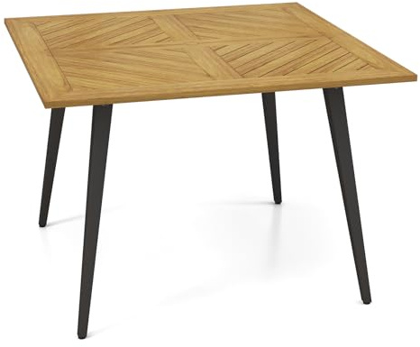 COSTWAY Gartentisch mit Schirmloch, 107x107cm, quadratischer Terrassentisch aus Akazienholz für 4 Personen, Balkontisch, Holztisch, Outdoor-Esstisch für Balkon, Garten, Terrasse