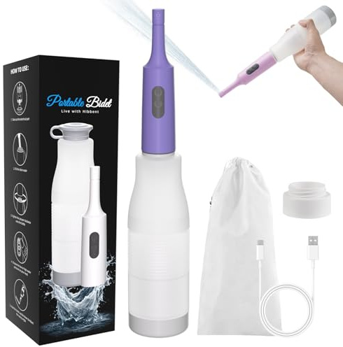 Hibbent Portable Bidet for Travel, High Pressure Electric Handheld Bidet Sprayer, 350-550ML Expandable Bottle for Personal Hygiene, USB-C Rechargeable Waterproof Sprayer for Women & Men, Purple