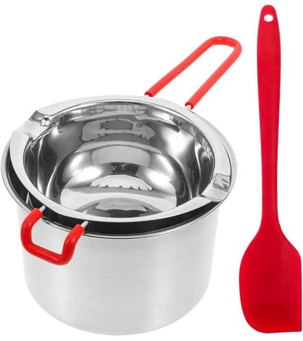 Kichvoe Pentola a Bagnomaria in Acciaio Inox 3 Pezzi per Sciogliere Cioccolato e Cera, Set Doppia Caldaia da 600 Ml, Beccucci Versatori e Manico Isolante, per Cucina e Colore Casuale