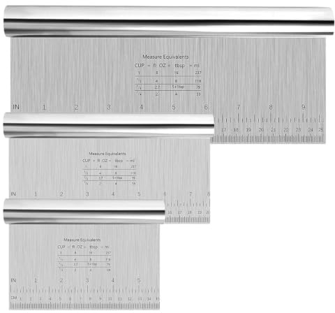 3 Pieces 15/20/30 cm Stainless Steel Bench Dough Scraper | Dough Pastry Cutter with Inch/CM Measuring Scale, Non-Stick Food Scrapers for Cutting Bread Pastry Pizza Cake Baking Kitchen