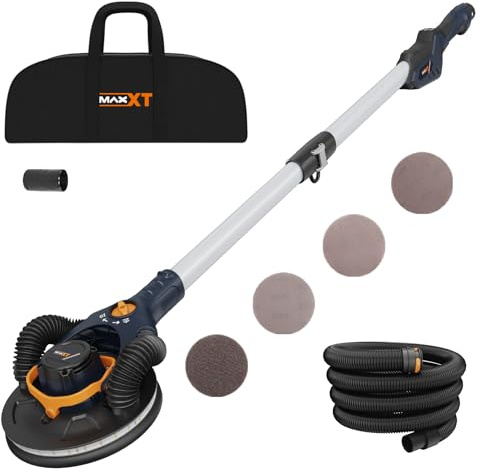Carteggiatore per cartongesso brushless MAXXT - eccentricità 4mm, monodoppio canale per pareti in cartongesso, luce LED, 4000-8500 giri/min,lunghezza 1,65M, pieghevole, 400W, piatto215mm