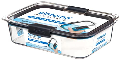 Sistema Brilliance recipientes para guardar alimentos | 2 l | Recipientes de TRITAN apilables y herméticos con tapa para comida preparada | Sin BPA | Gris/Transparente