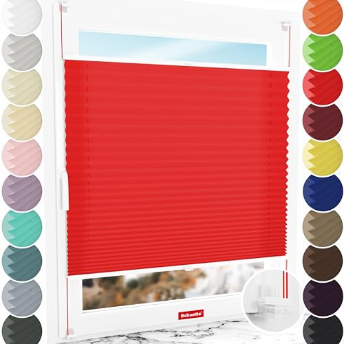 Schuette® Plissee ohne Bohren ● Premium Kollektion: Geisha's Lips (Rot) ● 55x120cm (Breite x Höhe) ● Suprafix Faltrollo Klemmfix 2.0 Rollo ● 60 Sekunden Plisseerollo Montage inkl. Video