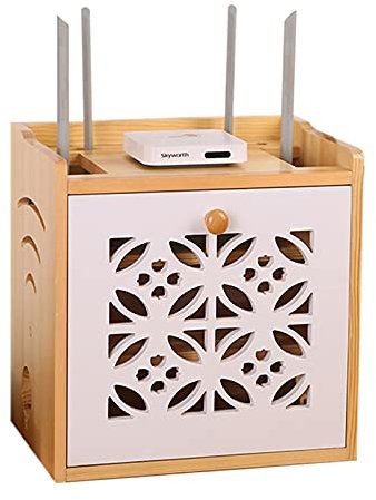 PPGE Home Holz Router Regal, WLAN Router Aufbewahrungsboxen Holz, WiFi Box Wand, Kabel Verstecken Box, Router Dekorative Box, Schreibtisch Kabelmanagement Box, Wood WiFi Router Storage Box A