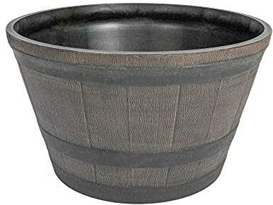 Thompson & Morgan Garden Wooden Effect Barrel Planter, Outdoor Half Whiskey Cask Flower Pot, Indoor Rustic Patio Grow Plant Container (1, Large)