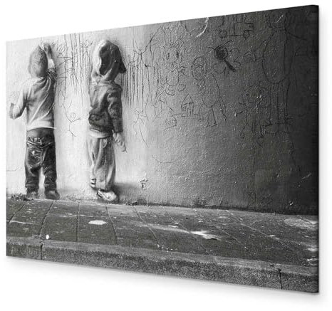 B&D XXL - Akustikbild Banksy Kids Painting Bilder Akustikschaum Hochleistungsschallabsorber Schallschutz Leinwand 1 tlg Wandbild Raumakustik Schalldämmung Poster Kinder Graffiti