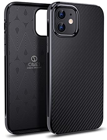 ONES fodral för iPhone 12/12 Pro skal · kolfiberstruktur [Fingeravtrycksförebyggande] [Stötsäkert skydd i militärklass] [Stötabsorbering] [Halkfri] · Lätt tunt silikonfodral, Svart