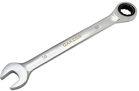 DAKCOS Kombi-Ratschenschlüssel 16mm - Metrischer Ratschenringmaulschlüssel aus CR-V mit mattierter Chromoberfläche