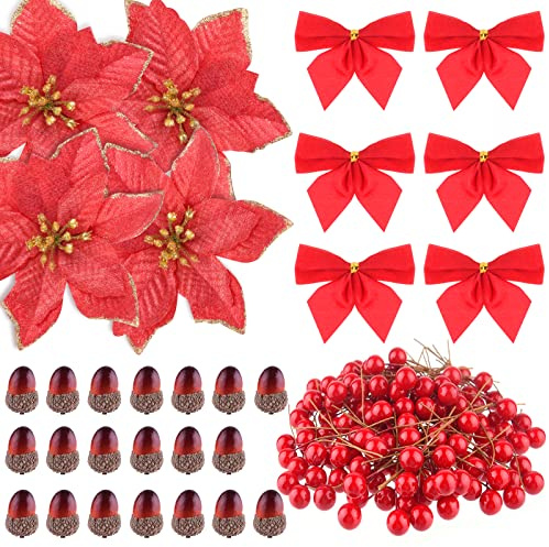 MIAHART 180 Pcs Christmas Wreath Accessories Decoration with Artificial Berries Artificial Christmas Flowers for Christmas Wreath Making Supplies Craft Decor