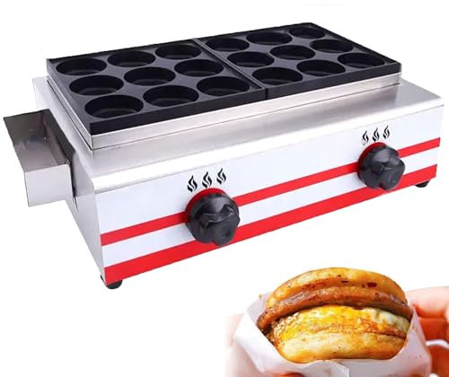GTANND Máquina Comercial de Hamburguesas con Huevos a Gas, máquina Comercial de Hamburguesas con calefacción a Gas, Calentamiento rápido, 9/18/34, con Placa Lateral,18