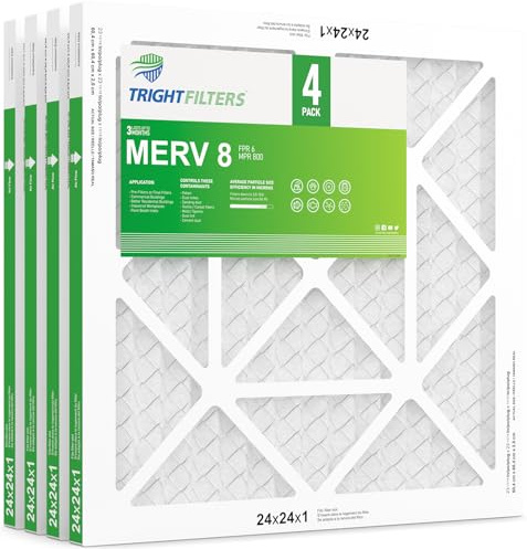 TRIGHTFILTERS 24 x 24 x 1 luftfilter 4-pack, MERV 8 veckat dammförsvar luftfilter ersättning luftkonditionering HVAC ugnsfilter, hållbar och lätt