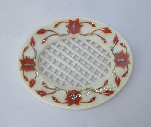 Creative Hands Schmuckhalter aus Marmor, mit Karneolsteineinlage, 12,7 x 10,2 cm, ovale Form, Seifenschale