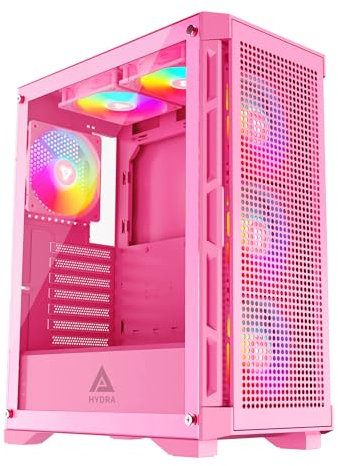 Apevia Hydra-PK Hydra Boîtier PC de jeu avec 6 ventilateurs ARGB de 120 mm, 366 modes d'éclairage RVB, panneau avant en maille respirante haute performance, panneau latéral en verre trempé, 1 port USB