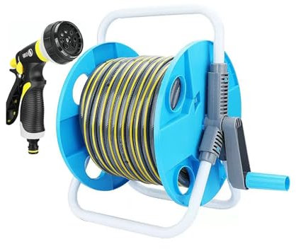 Schlauchaufroller für draußen, robuster, tragbarer Gartenschlauchwagen, Wasserleitung mit Wasserpistole, Schlauchaufroller, Blumenbewässerungsartefakt (30m)