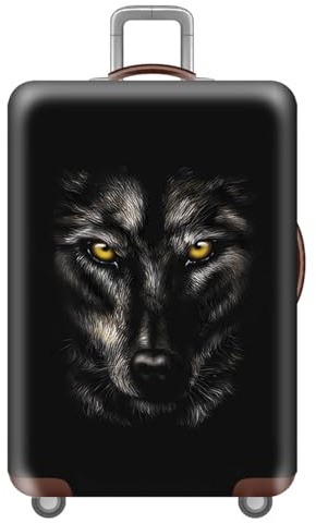 Highdi Kofferschutzhülle, Elastisch Kofferhülle, Kofferhülle mit Reißverschluss, Animal-Print Staubdichte Reisekoffer Hülle, Waschbar Koffer Schutzhülle (Wolf,L (26-28 Zoll))