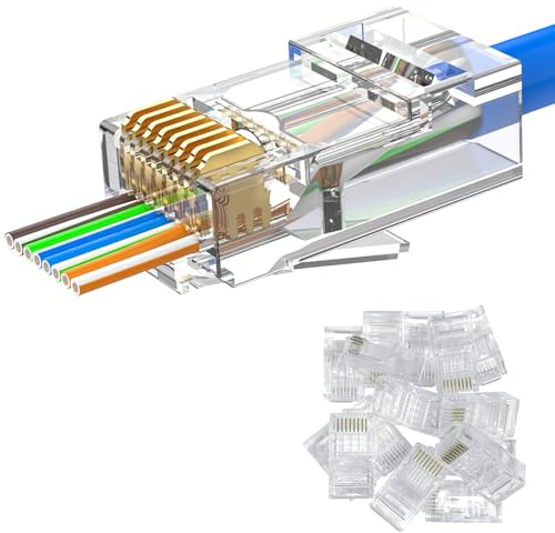 MOGOOD Connettori RJ45 Cat6 Dritti Non Schermati 10 Pz Placcati Oro 10Gbps | Compatibili con Cavi UTP Rigidi e Contorti, Perfetti per Crimpatura e Installazioni LAN Domestiche e Lavorative