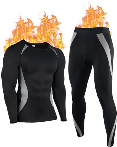 YESWEL Thermounterwäsche Herren M, Thermo Unterwäsche mit Innenfleece, Funktionsunterwäsche mit Eingriff, Atmungsaktiv Winter Skiunterwäsche