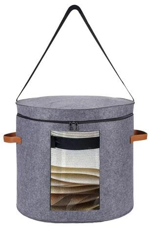 Groß Hutschachtel Rund Mit Deckel 48cm - Filz Hut Aufbewahrungsbox Hutkoffer Mit Transparentem Fenster Und Griff-Reißverschluss - Hat Storage Boxes Organizer - Mützen Aufbewahrung Für Den Schrank