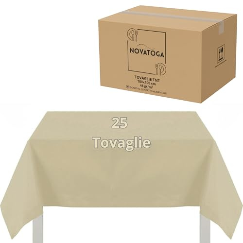 Tovaglie monouso TNT 100x100 cm resistenti tipo stoffa confezioni da 25 o 100 pezzi avorio beige bianco bordeaux nero grigio marrone tovaglie festa ristorante pizzeria copritavolo (25, Avorio)