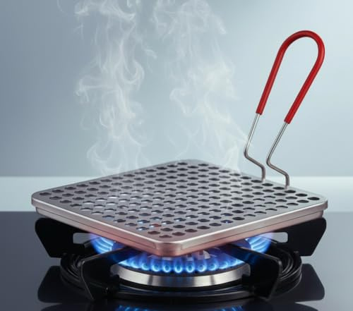 Tostador Manual de Acero Inoxidable para Cocina de Gas, Camping y Barbacoa – Tostadora Portátil con Mango Aislante Plegable, 22x22cm, para Tostar Pan, Arepas y Bollería en Casa o Aire Libre