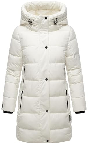 MARIKOO Cappotto invernale da donna, caldo, trapuntato, lungo, con cappuccio e colletto alto, Karumikoo XVI XS-5XL, bianco, XXL