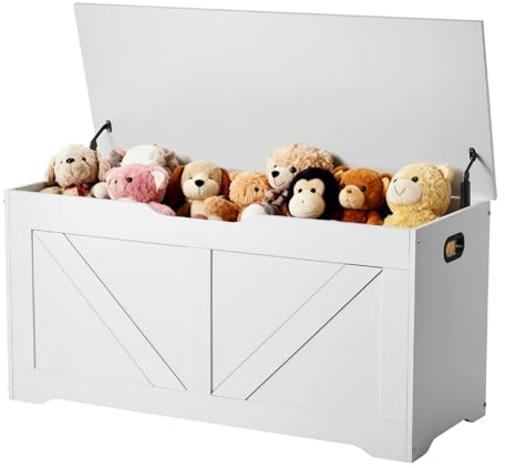 VEVOR Kids Storage Bench, Wooden Toy Box Chest, Large Storage Cabinet with Safety Hinge, Toddlers Storage Bench for Playroom, Living Room or Entryway, Easy Assembly, 38.98 x 15.55 x 18.9 in, White