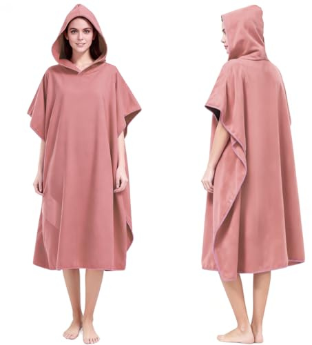 AUYAO Strandponcho för Vuxna, 110 * 78 cm Badrock med Ficka för Herr Dam, Snabbtorkande och Lätt Badrock, Surfhandduk med Huva för Strand Simning Dykning (Rosa)