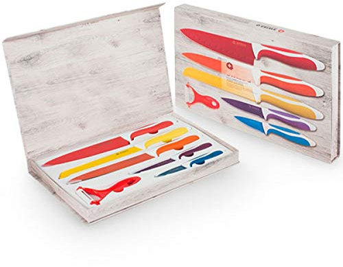 SHOP-STORY - 5 Couteaux De Cuisine avec Économe Set en INOX Colorés Recouverts De Céramique
