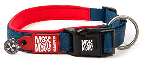 Max & Molly Matrix Red Smart Id Collar | Bequem | Geruchsfreies Neopren | Reflektierende Nähte | Smart ID Tag | Lost Pet Protection Program | Außergewöhnliches Hundehalsband, M