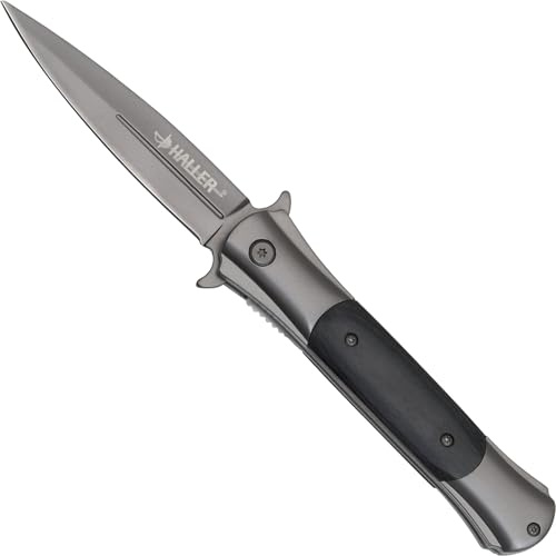 Haller Stiletto Taschenmesser Titan Pakkaholz einseitig geschliffen