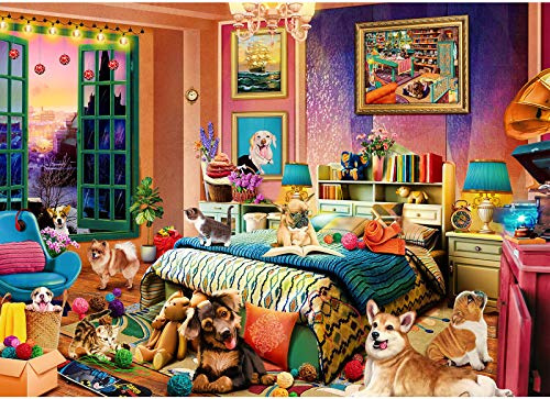 Pets Party 1000 Pieces Jigsaw Puzzles for Adults | Back Letters Hints/A-D Sections, Dust-Free, 1:1 Poster Included, Puzzle Size 70×50cm, Family Indoor Activity