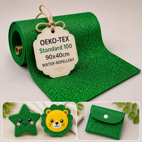 StoffBook grün-glitzer Glitzer Moosgummi 2mm zum Basteln, Eva Foam Foamiran Schaumstoff für Kinder, DIY Dekoration, Polsterung, Cosplay, kreative Bastelmaterialien Stoff, d236