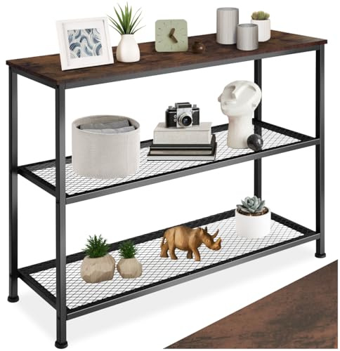 tectake® Console Meuble Bristol 100 x 30 x 81 cm, Style Industriel linéaire Cadre en Acier Robuste, Console Entree Meuble d'Entrée Couloir Salon Bureau, Décoration Maison, Couleur Bois Foncé