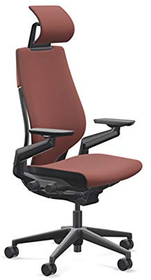 Steelcase Gesture Office Desk Chair with Headrest Plus Lumbar Support Cogent Connect Lipstick Merlot 5S99 Fabric Standard Black Frame Hard Floor Casters