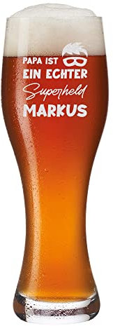 polar-effekt Leonardo Weizenglas mit Gravur - Bester Papa mit Name - Geschenk für Papa ideal als Vatertagsgeschenk 0,5l Bierglas Weizenbierglas als Geburtstagsgeschenk für Männer