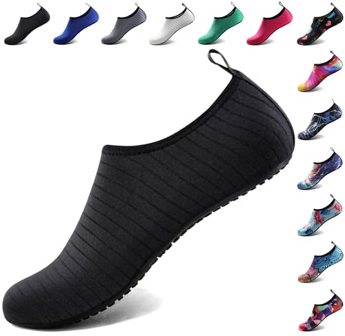 Vattenskor för kvinnor män snabbtorkande vattenstrumpor simma strand barfota yoga träning kläder sporttillbehör pool camping måste ha vuxen ungdom storlek, svart-w001, 11,5-12,5 kvinnor / 10,5-11,5