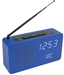 Fisura - Radio-réveil Bleu. Radio Portable de Table. Réveil Vintage avec Radio 17,7 x 4,5 x 9 centimètres. Matériau : Bois.