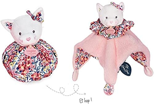 Doudou et Compagnie - Peluche Chat Rose 3 en 1 - Petits Futés - DC3933 | 1 Chat + 1 Marionnette + 1 Petit Sac - Collection Petits Futés - 25 cm - Garantie Doudou Perdu - Lavable à 30° - Idée Cadeau