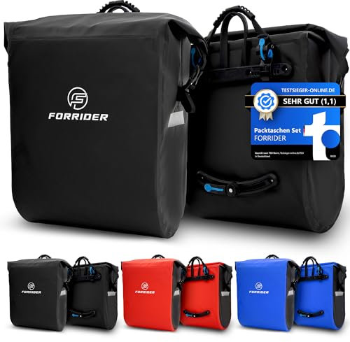 Forrider Fahrradtaschen für Gepäckträger 2er Set Wasserdicht Reflektierend | Gepäckträgertaschen 50L | Sattel Tasche fürs Fahrrad & E-Bike Gepäckträgertasche | Fahrradtasche Gepäckträger (schwarz)