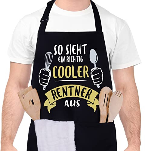 upain Lustig Grillschürze, Kochschürze Männer, Schürze Küchenschürze Geschenke für Rentner, Geschenkschürze von Vatertag Geburtstag Grillparty Weihnachten-So Sieht EIN richtig Cooler Rentner aus