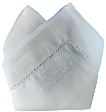 Cuore di lino - Pañuelo de bolsillo de lino blanco óptico, blanco crema, natural, con ajour, marco 25x25 fabricado en Italia, blanco óptico, 25x25cm