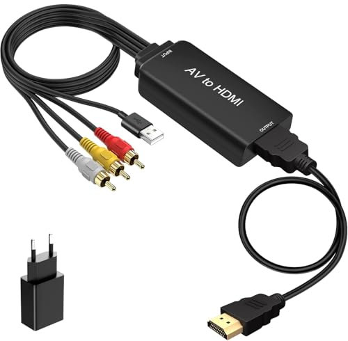 Convertitore AV a HDMI,Convertitore CVBS AV a HDMI Cavo Adattatore con Cavi HDMI Supporta PAL/NTSC per PS2/box/N64/VHS/DVD
